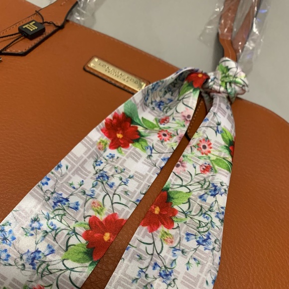 NEW London Fog Shoulder Bag with Silk Ribbon Red Floral Print - Picture 8 of 15